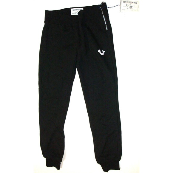 New Womens Designer True Religion Sweat Pants Jogger NWT Logo Black S Crystals - Picture 1 of 6